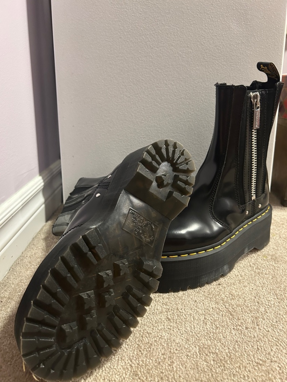 Dr. Martens Black Patent Platform Chelsea Boots with Side Zip - Picture 4 of 5